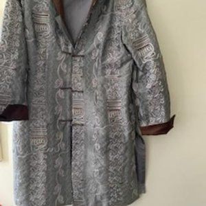 Silver silk 3/4 length Chinese jacket